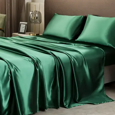 Satin-Bettlaken-Set, vierteilig, Imitations-Seide - 10