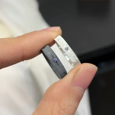 古着六芒星拉丝情侣戒指男女对戒小众设计气质高级对戒 - 1
