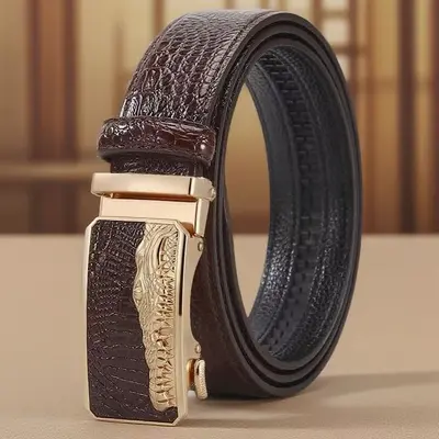 Otomatik tokalı yeni erkek kemeri balık desenli timsah deri kemer inek derisi iş rahat basit pantolon kemeri üreticisi toptan