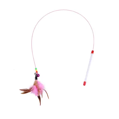 Long Pole Interactive Cat Teaser Wand, Feather and Bell, Steel Wire - 4