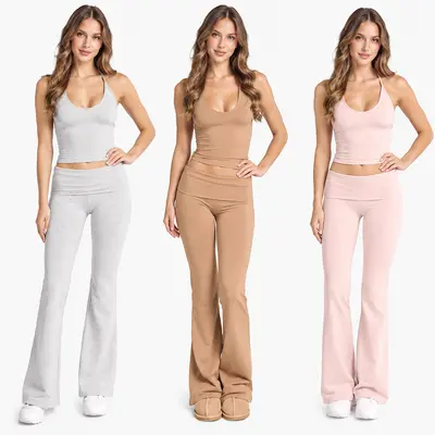 Women's Yoga Set Chest Pad High Waist Quick-Dry Flared Pants
