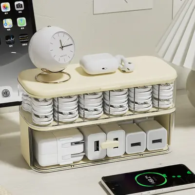 Double-layer cable storage box in acrylic for desktop organization - 8
