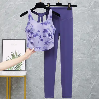 Printed Women's Yoga Set 2026 with Cover-Up Top for Fitness - 13