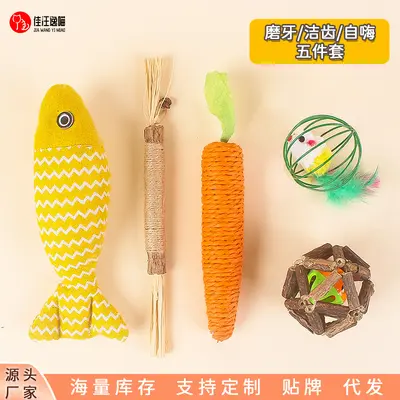 5-Piece Cat Toy Set with Interactive Teaser Toys, Catnip and Silvervine Teeth-Cleaning Pet - 2