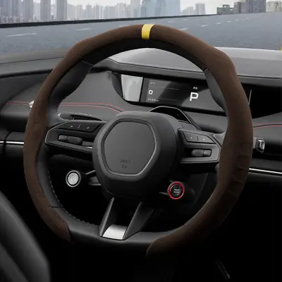 Rams 5D Suede Steering Wheel Cover, Universal O-Type and D-Type, Non-Slip and Sweat-Absorb - 12