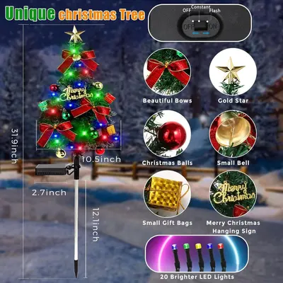 IP65 Su Geçirmez Solar LED Bahçe Lambası Dış Mekan Noel Ağacı Dekoratif - 7