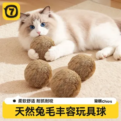 Rabbit Fur Plush Cat Ball, Scratch and Bite Resistant, Silent Interactive Toy - 1