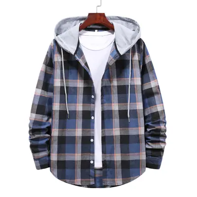 Men's Loose Plaid Hooded Shirt, Plus Size - 10