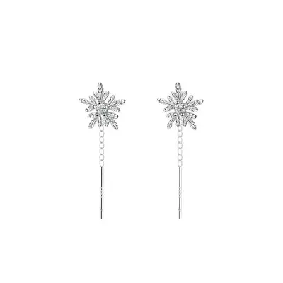Women's snowflake tassel earrings S999 silver