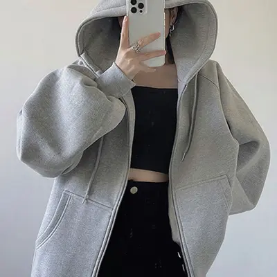 Damen-Kapuzenjacke mit Fleecefutter und Reißverschluss, lockere Passform