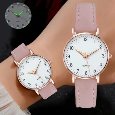 Digital Light-Up Women's Quartz Watch with Leather Strap
