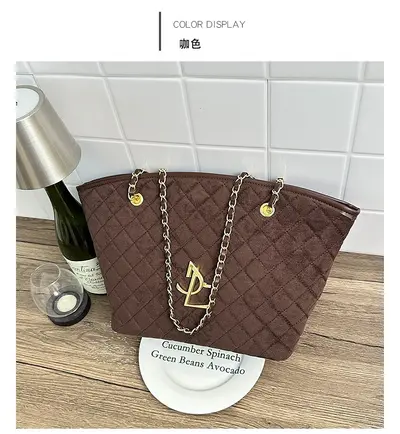 Damen-Tote-Bag groß, Vintage-Rautensteppung - 10