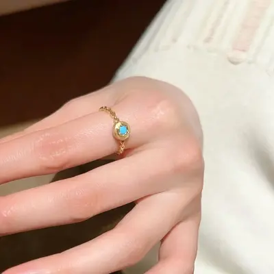 S925 sterling silver turquoise brushed ring - 3