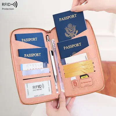 Sınır ötesi yeni RFID anti-manyetik pasaport çantası uzun fermuarlı pasaport tutucu seyahat bileti çok fonksiyonlu depolama belge çantası - 13