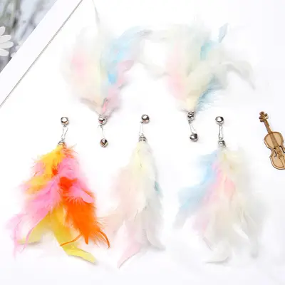 Cat Teaser Wand with Steel Wire and Replaceable Feather Head - 9