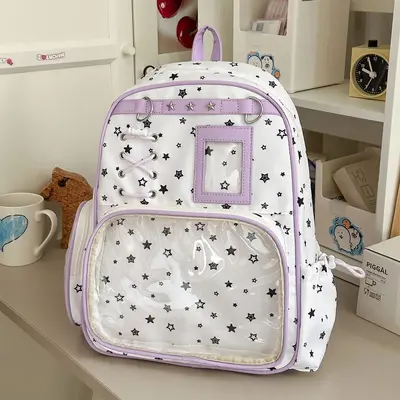 2026 neues Modell Cartoon Stern Rucksack für Damen Schüler Doppelschulter Rucksack niedlich transparent Puppe Tasche einfach großes Fassungsvermögen Schultasche - 8