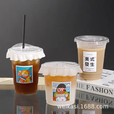 500 ml plastik içecek ham hindistan cevizli latte tek kullanımlık ambalajlı pet buzlu toz soğuk içecek kapaklı kahve sütlü çay bardağı