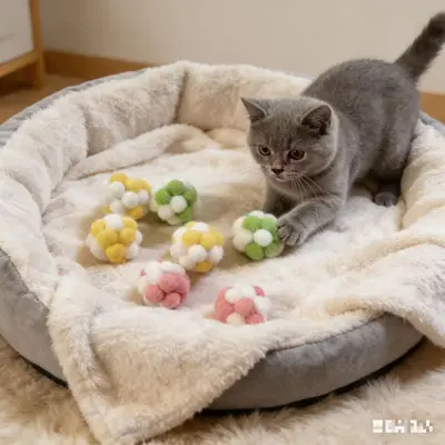 Evcil Kedi Oyuncağı Top, Çanlı Peluş, Sesli Elastik Etkileşimli - 4