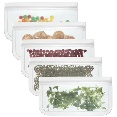 Frosted PEVA Food Storage Bags, Self-Sealing, for Refrigerator