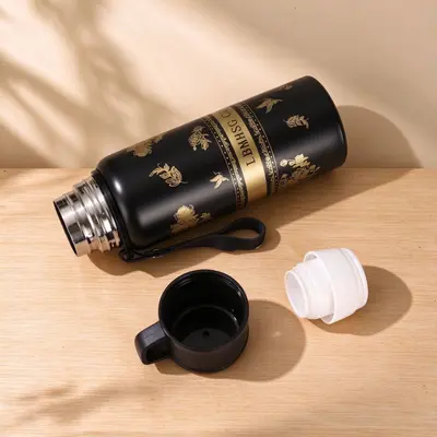 Gardenia Pattern Thermos Large Capacity Handled Sports Water Bottle - 5
