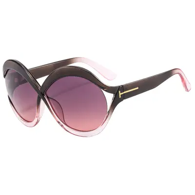 Oversized T-Frame Sunglasses, Round Frame, UV Protection Women's Style - 8