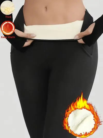Kadın Polar Astarlı Cepli Kış Taytı Elastik Spor Yoga Pantolonu