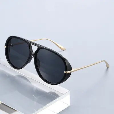 Pilot Style Large Metal Frame Sunglasses, Double Bridge, UV Protection