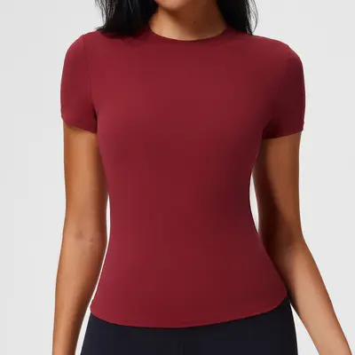 Kadın Omuz Dikişli Spor Tişört, Slim Fit, Nefes Alabilir, Kısa Kollu - 10