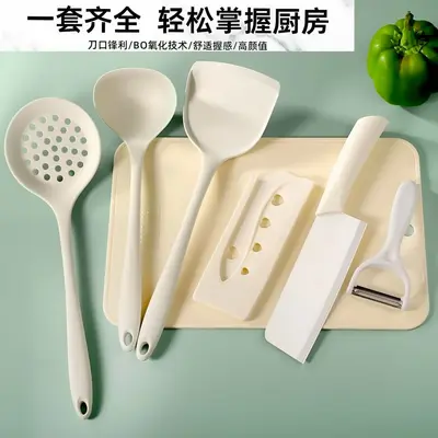 Kitchen knife and cutting board with silicone spatula and spoon - 5
