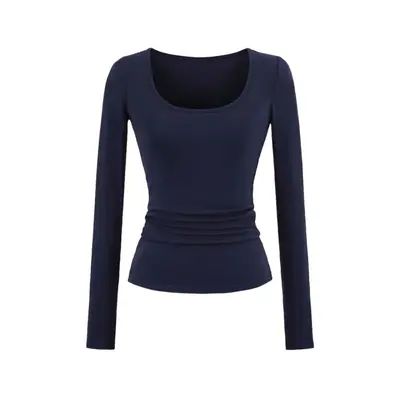 Women's U-Neck Long Sleeve Stretch Base Top, Solid Colour