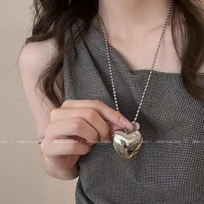 Round ring pendant necklace, black cord, long chain style - 7
