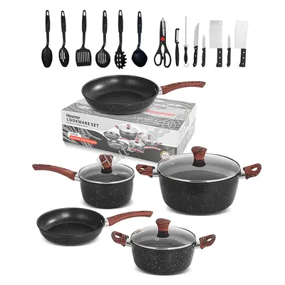 Maifanite Nonstick Pot Set with Wood-Grain Handle - 8