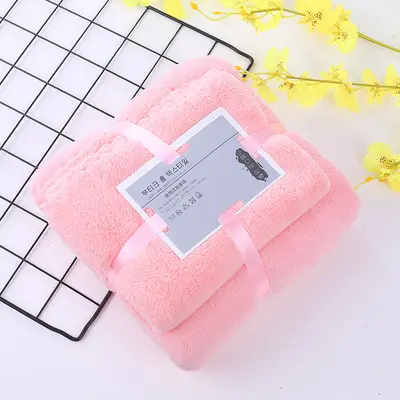 Mercan kadife banyo havlusu emici hızlı kuruyan iki parçalı set - 4