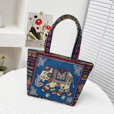 Damen-Einkaufstasche groß, bestickt, tägliche Stofftasche - 7