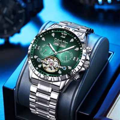 Erkek mekanik saati tourbillon, multifunksiyonel, su geçirmez