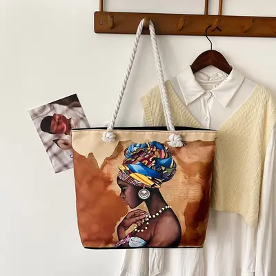 Printed Canvas Tote Bag for Women, Large Capacity Shoulder Shopping Bag - 9