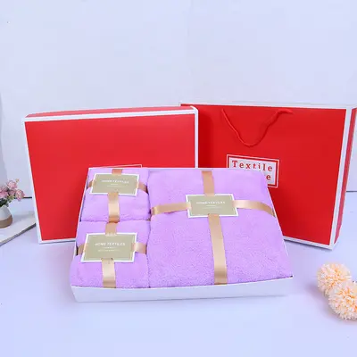 Dreier-Set Korallensamt-Handtücher, Geschenkbox, hochabsorbierend - 12