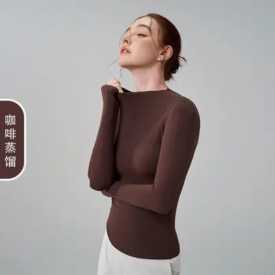 High Neck Long Sleeve Yoga Top, Slim Fit, Breathable, High Stretch - 7