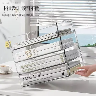 Desktop stackable organizer, transparent, A4 paper and file storage