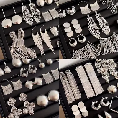 Silbernadel Silberfarbe minimalistischer Quastenohrhänger moderner schwerer Metallstil Ohrhänger Nischendesign einfaches Design Ohrhänger