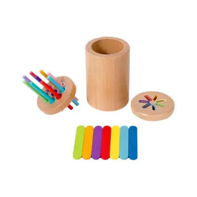 Color and shape sorting bucket, solid wood, ages 3-6