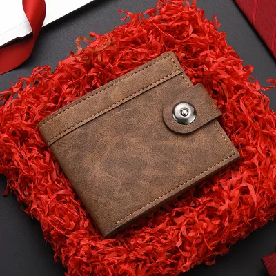 Men's Short Wallet with Button Closure and Multiple Card Slots - 1