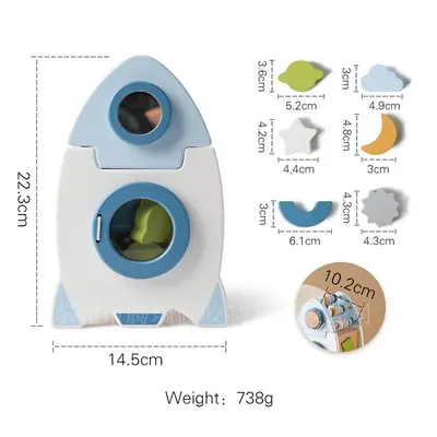 Wooden Rocket 5-in-1 Toy Set Multi-Function Shape Cognitive Toy Baby Beaded Montessori Early Learning Toy