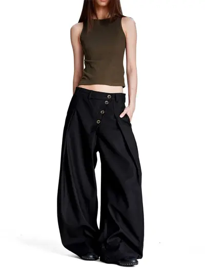 Men's and Women's Summer Drape Retro Button Casual Trousers - 7