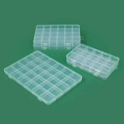 Grenzüberschreitende transparente PP-Kartenschachteln mit festem Rastergitter, 10er-, 15er-, 24er-, 28er-Fach, kleine Produkte, Ohrring-, Messingperlen-Verpackungsbox