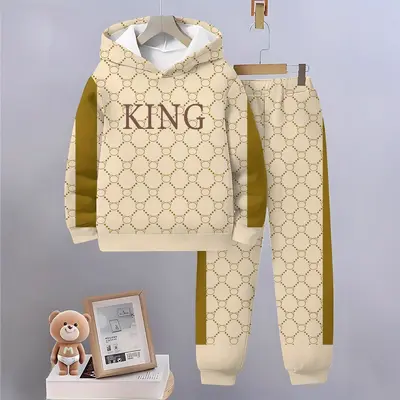 Jungen-Kapuzensweatshirt-Set Frühling/Herbst bedruckt Sport-Zweiteiler für kleine und mittlere Kinder Freizeitkinderbekleidung gefüttertes Kapuzensweatshirt-Stoff