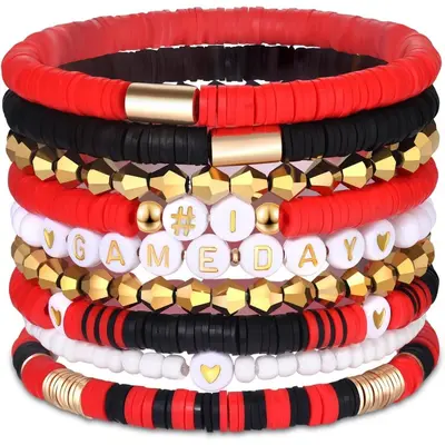 Spieltag-Armbandset, 9-teilig, elastisch, Perlen und Keramik - 9