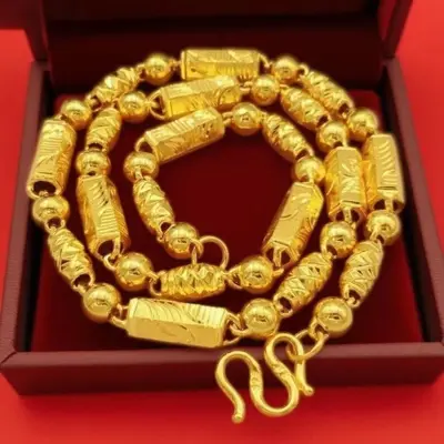 Herren Gold Bambusknoten Halskette, Vintage Boss-Kette - 3
