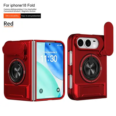 Suitable for iPhone 18 Duo Foldable Phone Case 360-Degree Rotating Magnetic Invisible Stand Sliding Window Case