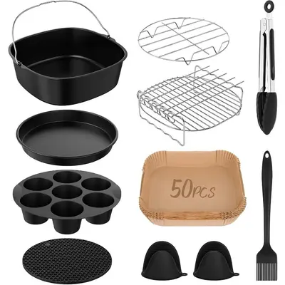 Hava fritözü aksesuar seti, 8 inç, 10 parça silikon fırın tepsisi